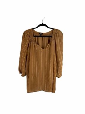 Torrid Brown Textured Stripe Peasant Blouse Balloon Sleeve Size 0X